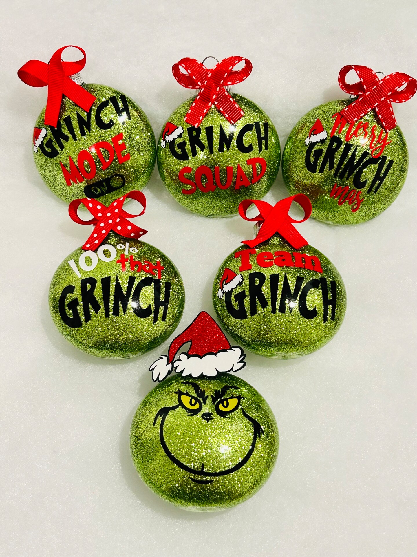 Grinchmas Ornaments Custom glitter ornament Fan merch Plastic ornaments