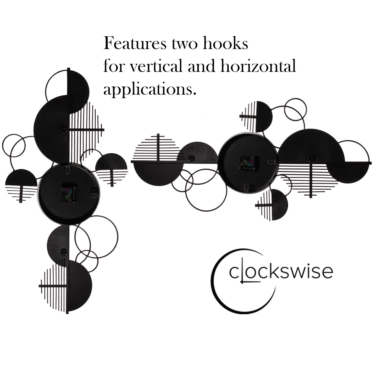 Big half-moon Wall Clock, Decorative Unique Metal 32.75” Oversize Timepiece – Mounted vertical or horizontal–for Traditional, Minimalist, and Modern Use – Hanging Supplies Included, Unique Home Decor