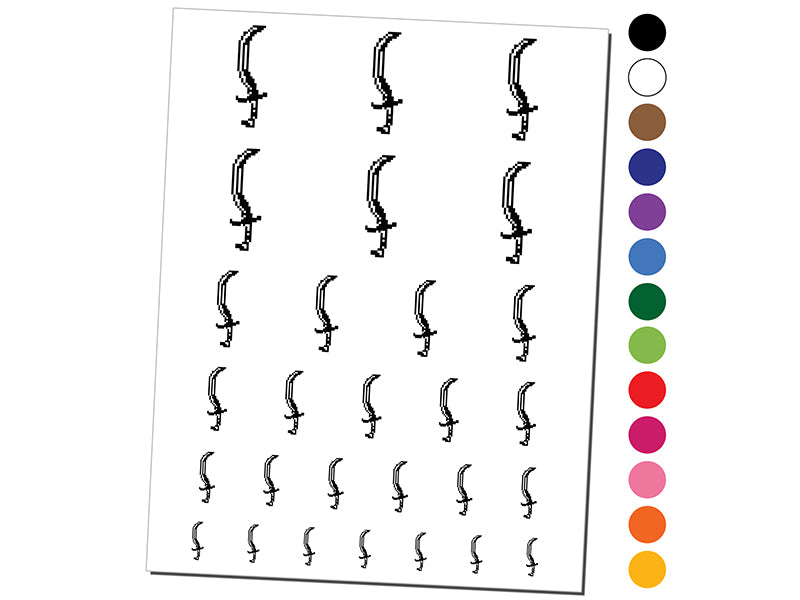 Pixel Curved Sword Scimitar Blade RPG Weapon Temporary Tattoo Water Resistant Fake Body Art Set Collection