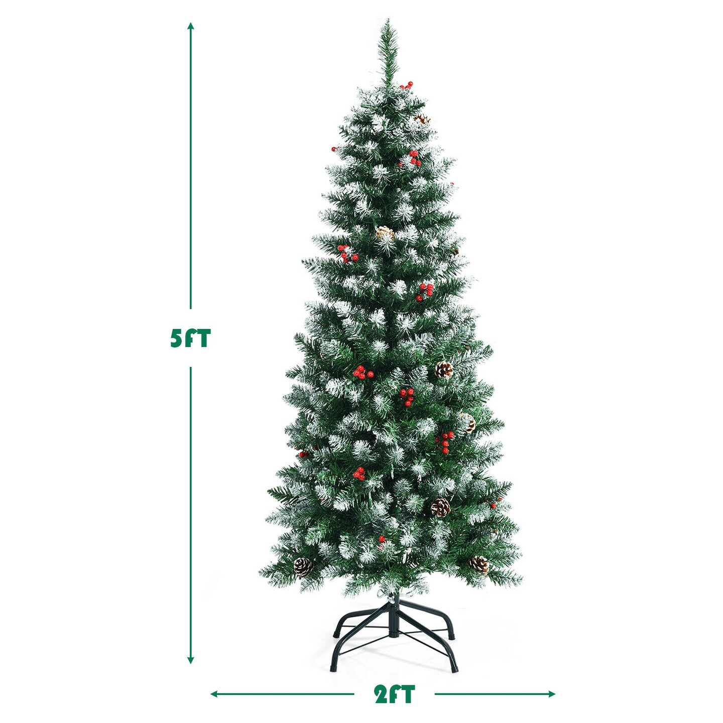 Pre-lit Artificial Pencil Christmas Tree with Pine Cones and Red Berries