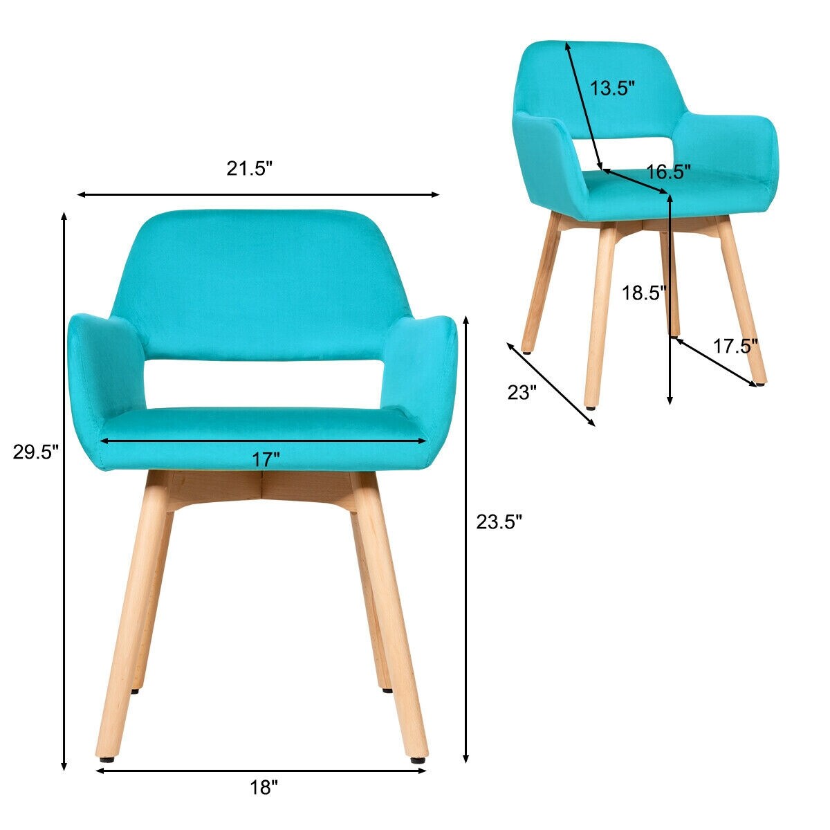 Set of 2 Modern Accent Armchairs with Ergonomic Backrests and Solid Wood Legs