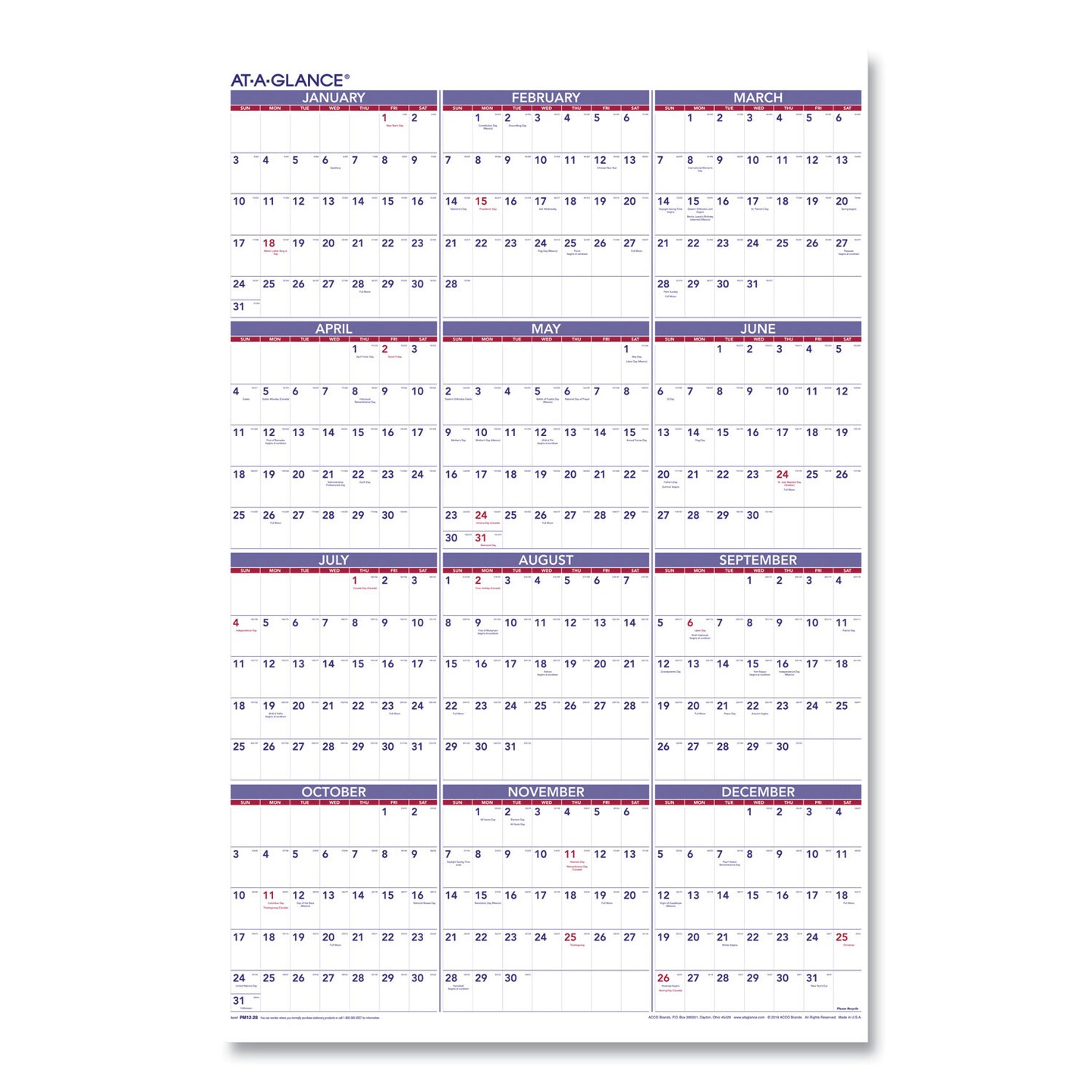 At-A-Glance Yearly Wall Calendar, 24 x 36, White Sheets, 12-Month (Jan to Dec): 2024