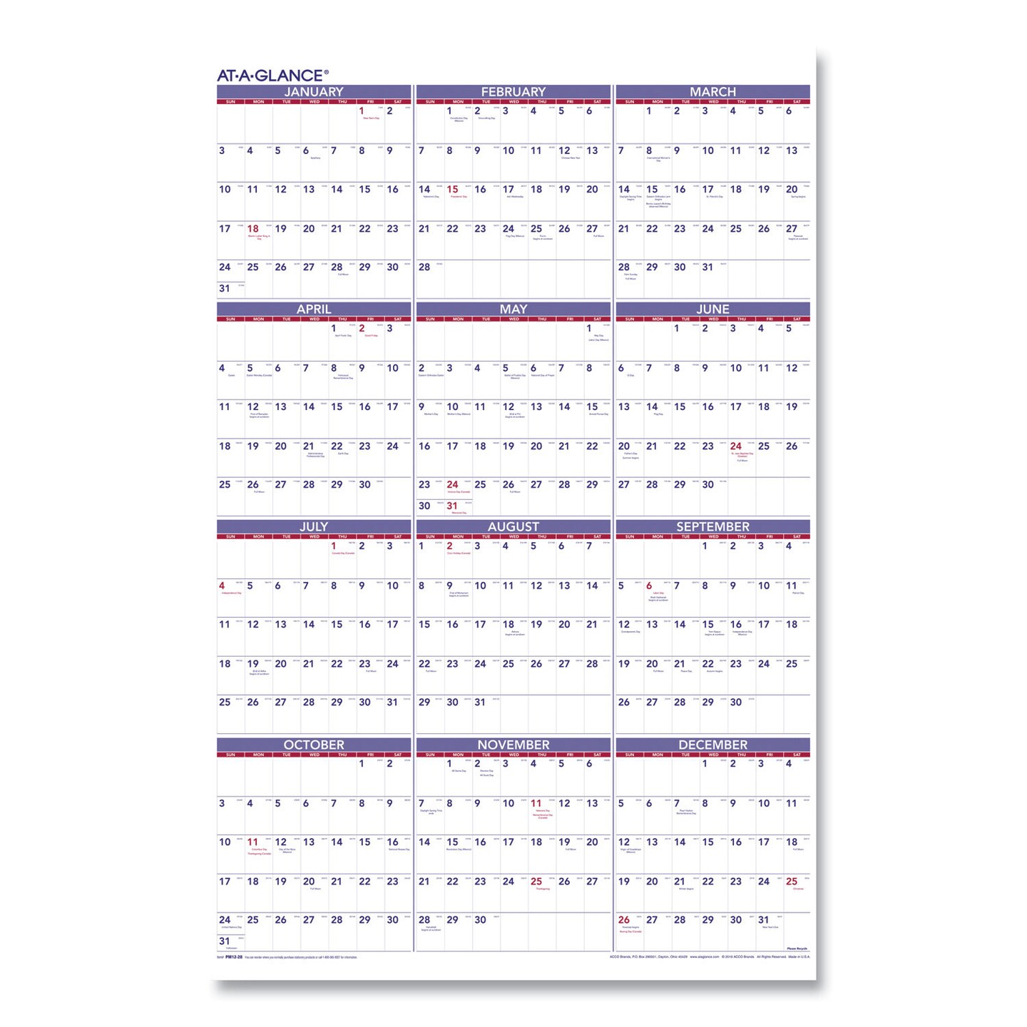 AtAGlance Yearly Wall Calendar, 24 x 36, White Sheets, 12Month (Jan