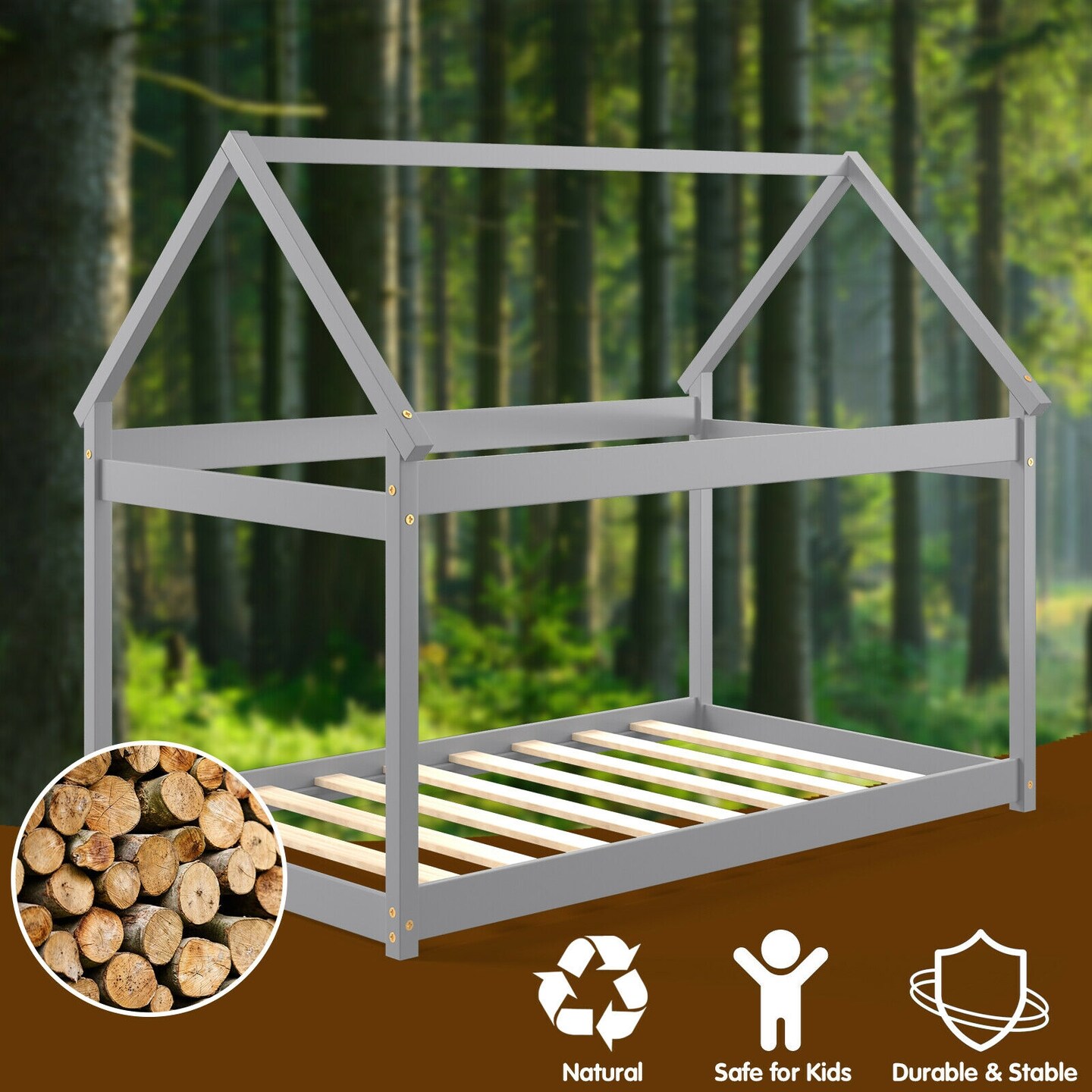 Twin Size Wood House Bed for Kids, Sturdy and Easy Setup
