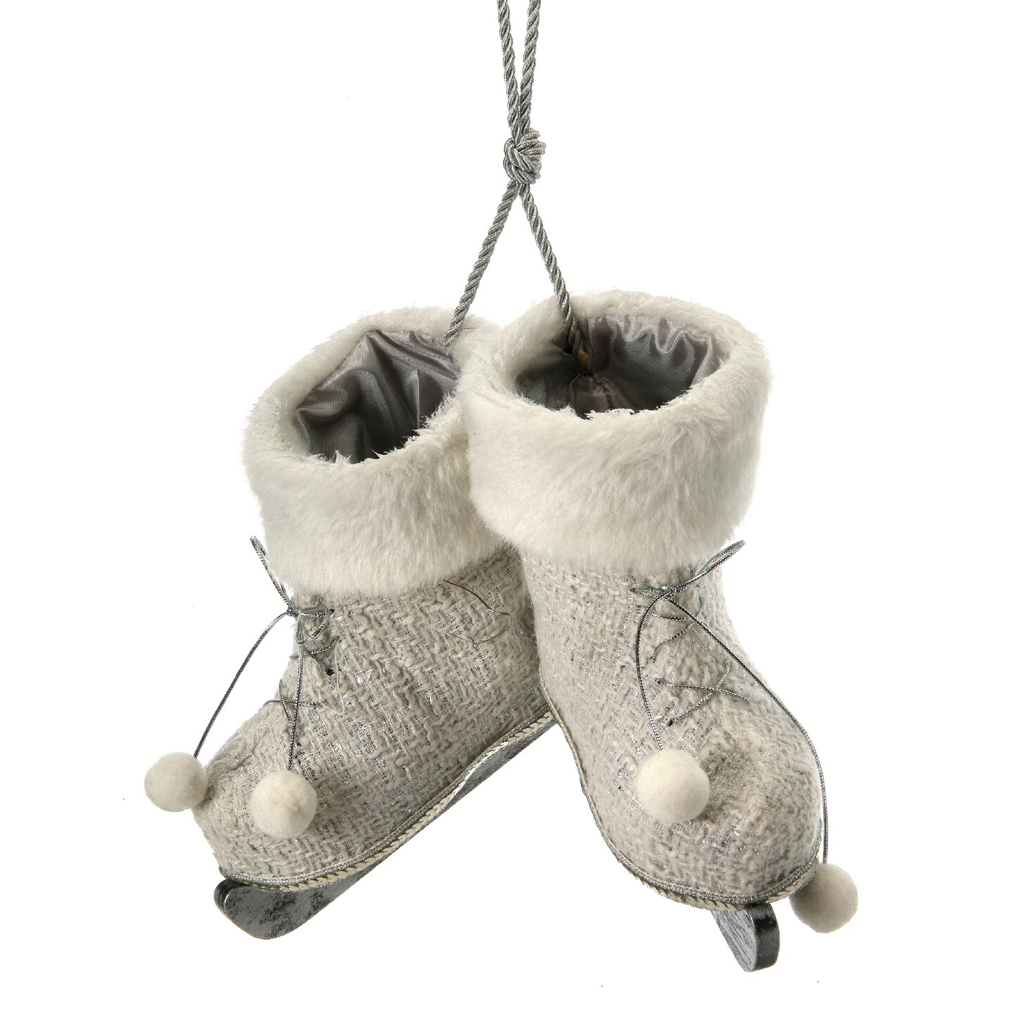 Contemporary Home Living 9&#x22; White and Silver Plush Ice Skates Christmas Ornament