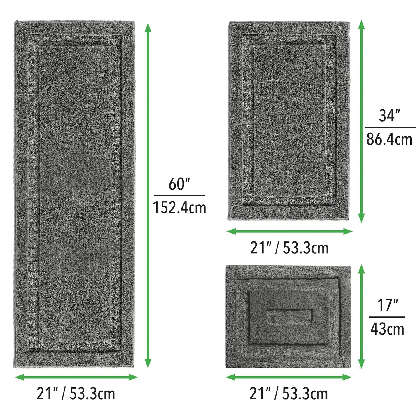 mDesign Microfiber Bath Mats - 3 Piece Bathroom Rug Set