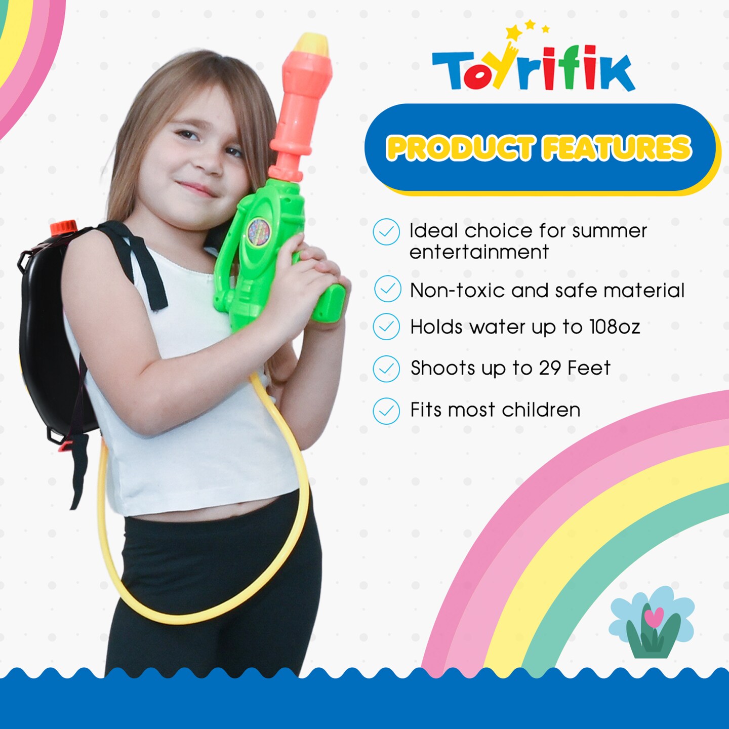 Toyrifik Water Gun Backpack Water Blaster for Kids -Water Shooter with Tank Bumble Bee Toys for Kids- Summer Outdoor Toys for Pool Beach Water Toys for Kids