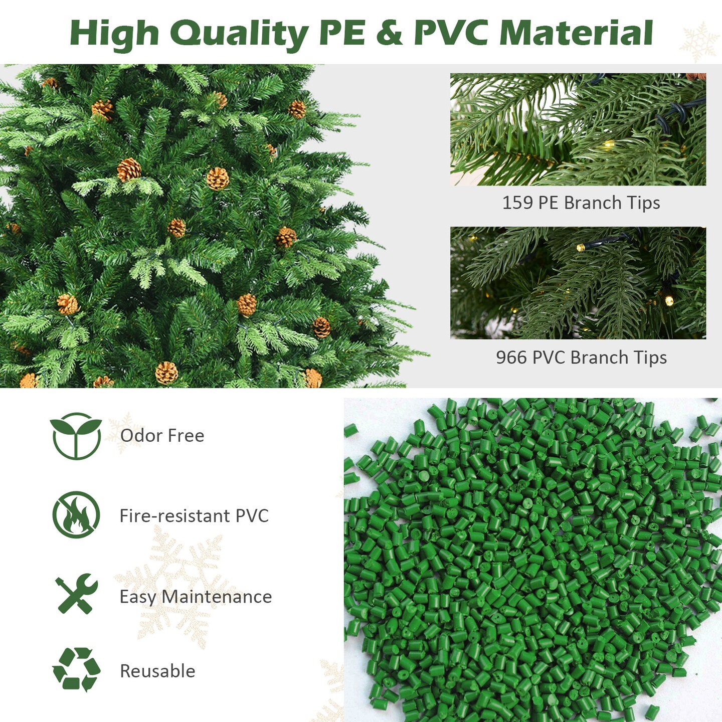 Flocked Artificial Christmas Tree with LED Lights and Pine Cones