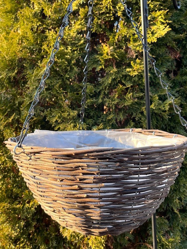 14&#x22; WICKER WOOD Hanging Woven Basket