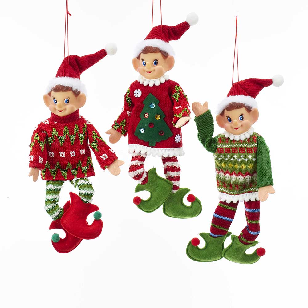 11&#x22;Christmas Elf Ornament, 3 Assorted
