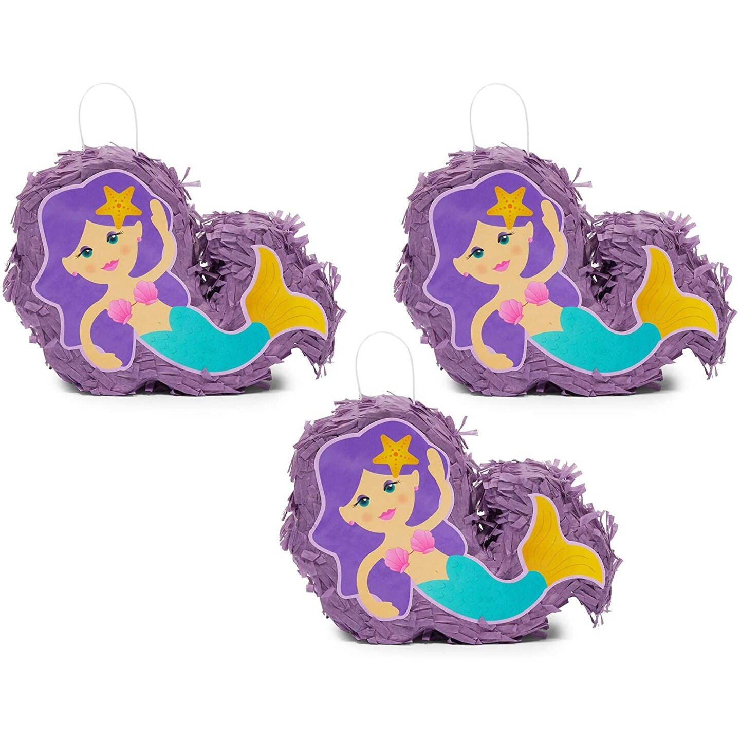 Mini Mermaid Pi&#xF1;atas for Girls Birthday Party Decorations (8 x 5 x 2.5 In, 3 Pack)