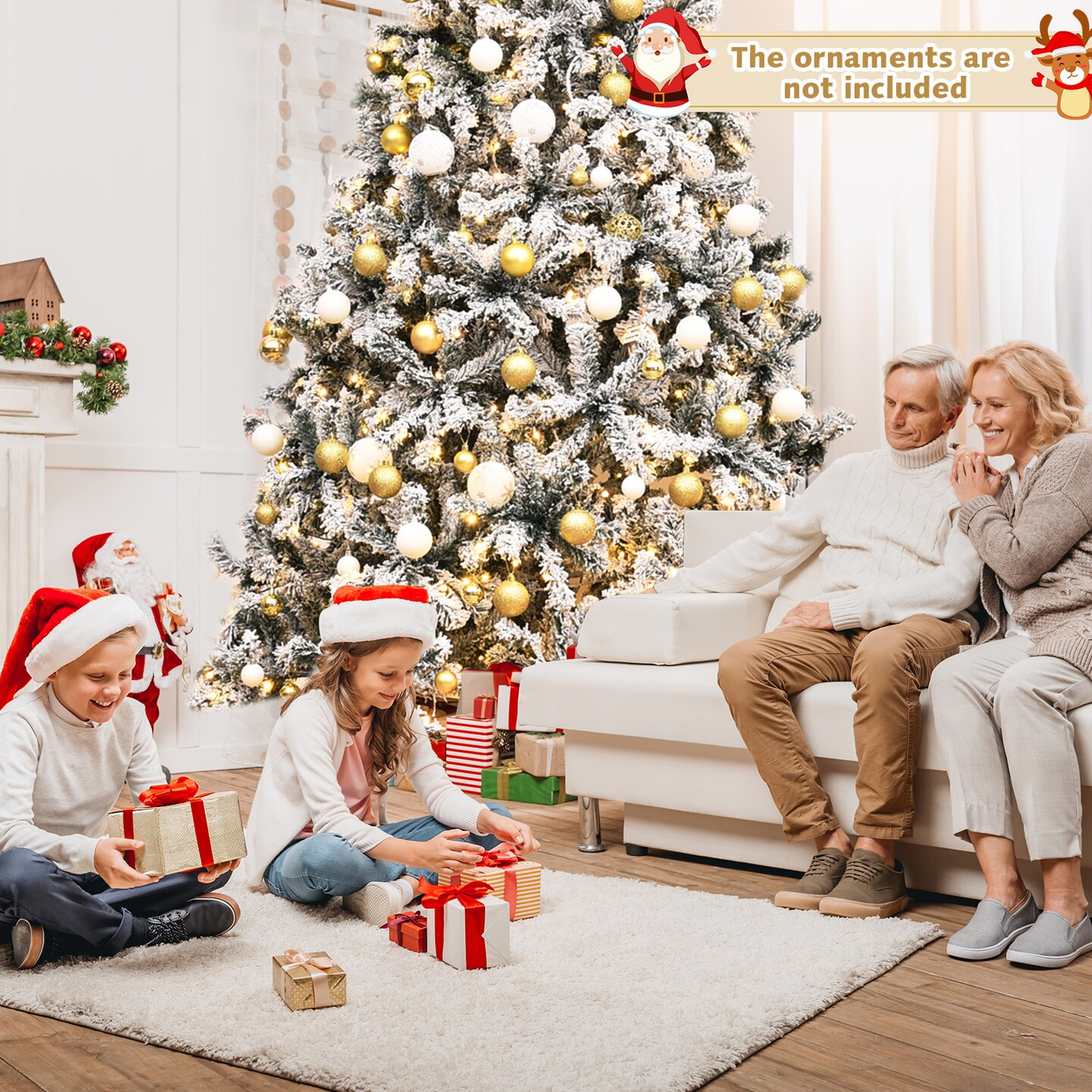 Pre-Lit Premium Snow Flocked Hinged Artificial Christmas Tree