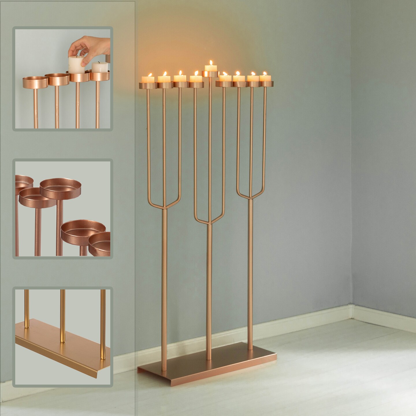 Modern Design Hanukkah Menorah Exceptional presentational piece, 9 Branch Tea Light Candle Holders