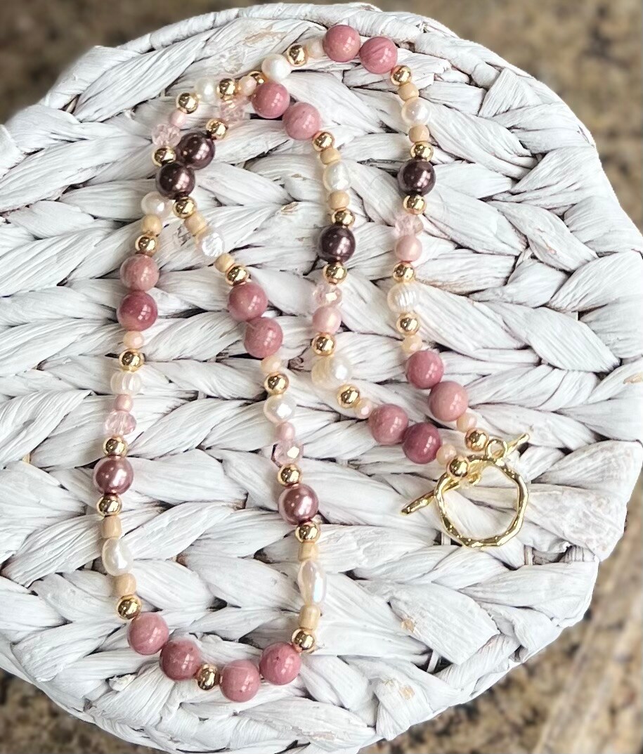 Pink czech crystal gold filled necklace Sterling silver bead vintage orders chain necklace