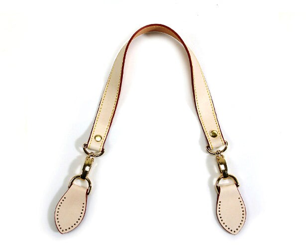 24" byhands Genuine Leather Ivory Purse Handle, Shoulder Bag Strap, Gold Style Ring (32-6103)