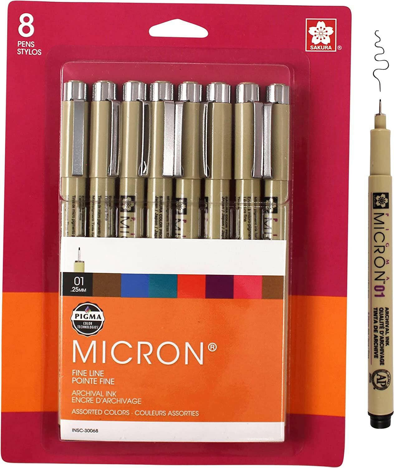 SAKURA Pigma Micron Fineliner Pens - Archival Black and Colored Ink Pens -  Pens for Writing, Drawing, or Journaling - Black and Colored Ink - 05 Point  Size - 8 Pack