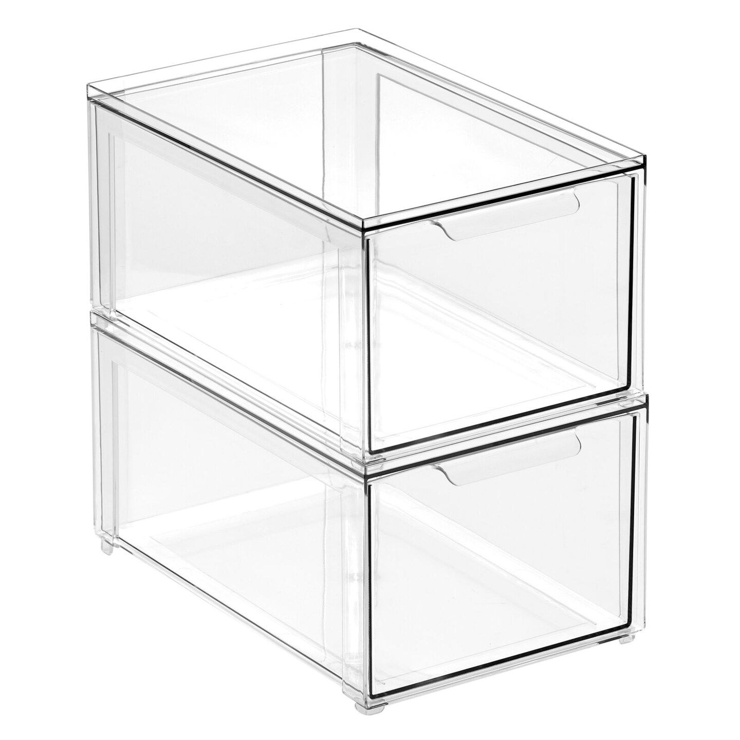 mDesign Plastic Stackable Kitchen Storage Bin, Pull-Out Drawer - 2 Pack, Clear