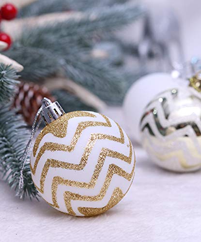 30PCS Christmas Balls Ornaments,60MM Gold&#x26;White Painted Shatterproof Festive Wedding Hanging Ornaments Christmas Tree Decoration