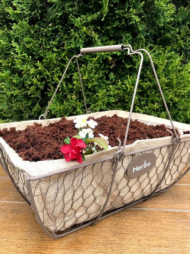 Herb Wire &#x26; Burlap Basket Planter