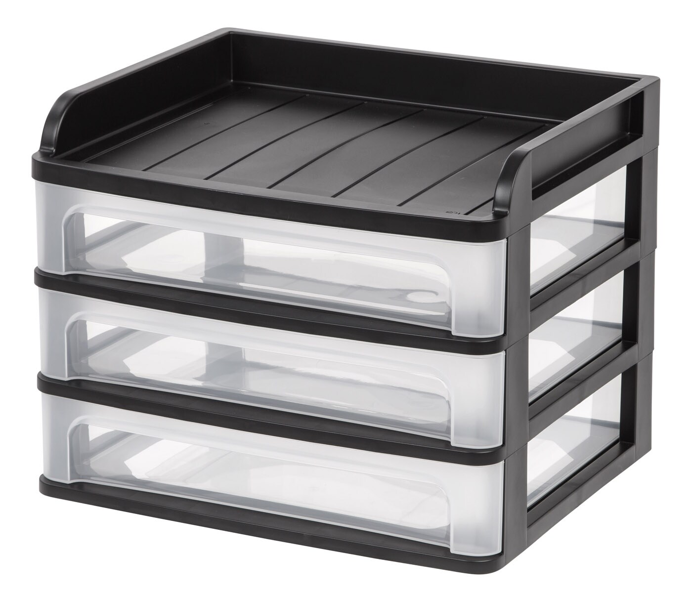IRIS USA Medium 3-Drawer Desktop Organizer with Open Tray Top, for Office, School, Stationary, Makeup Organizer, Bathroom, Utility, Medical Supplies, Desk Organizer, Versatile Storage, Black
