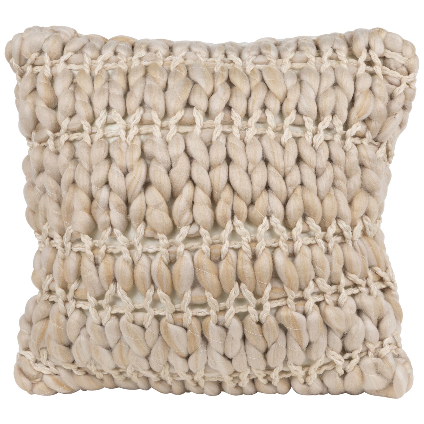 Northlight 16&#x22; Khaki Jumbo Knit Square Throw Pillow with Velvet Back