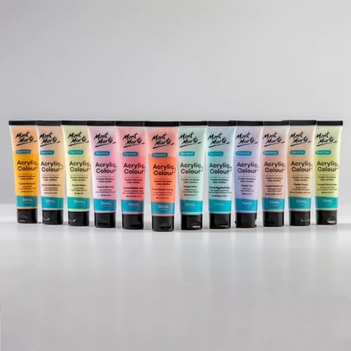 12 Pieces Acrylic Colour Pastel Paint Set Signature 36ml (1.2 US fl.oz), Creamy Pastel Acrylic Paint Set, Good Coverage, Semi-Matte Finish, Ideal For Most Art and Craft Surfaces.