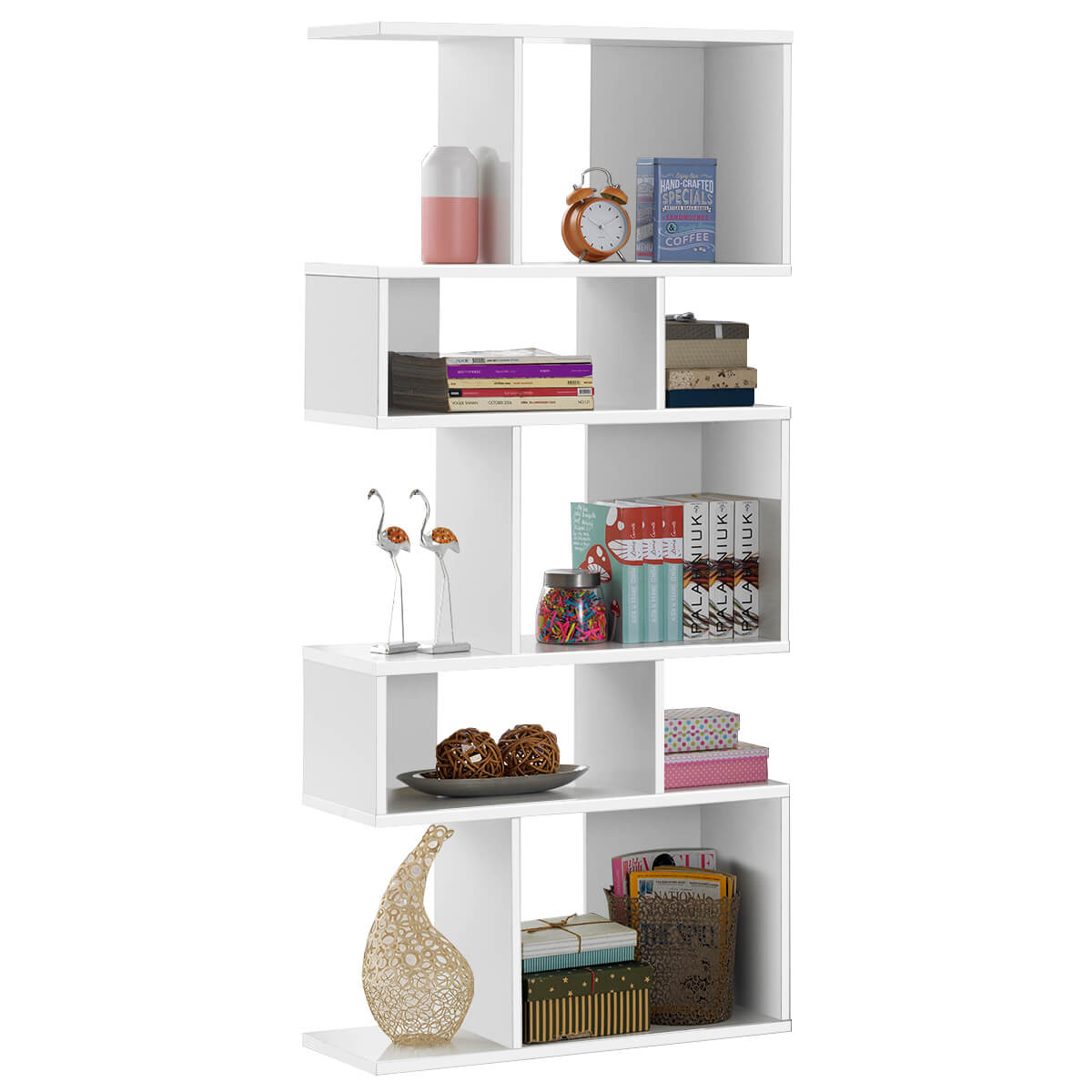 Costway 5 Cubes Ladder Shelf Freestanding Corner Bookshelf Display Rack Bookcase