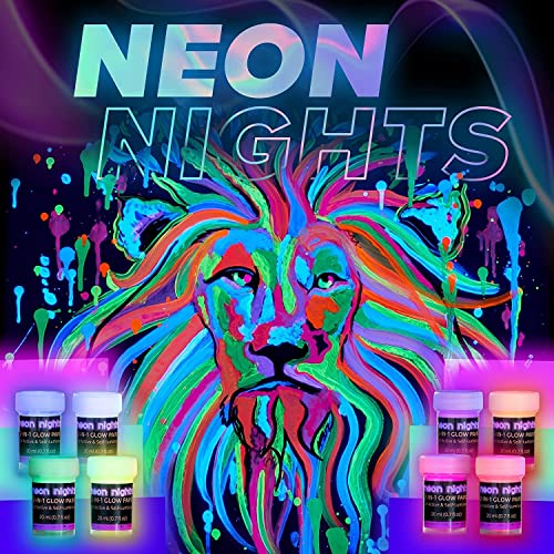 8 Pieces 2-IN-1 Glow In The Dark Acrylic Paint Set Glows in the Dark &#x26; under UV Blacklight - Set of 8 Self-Luminous Neon Paints for Halloween - German Premium Quality - 8 x 20 ml /