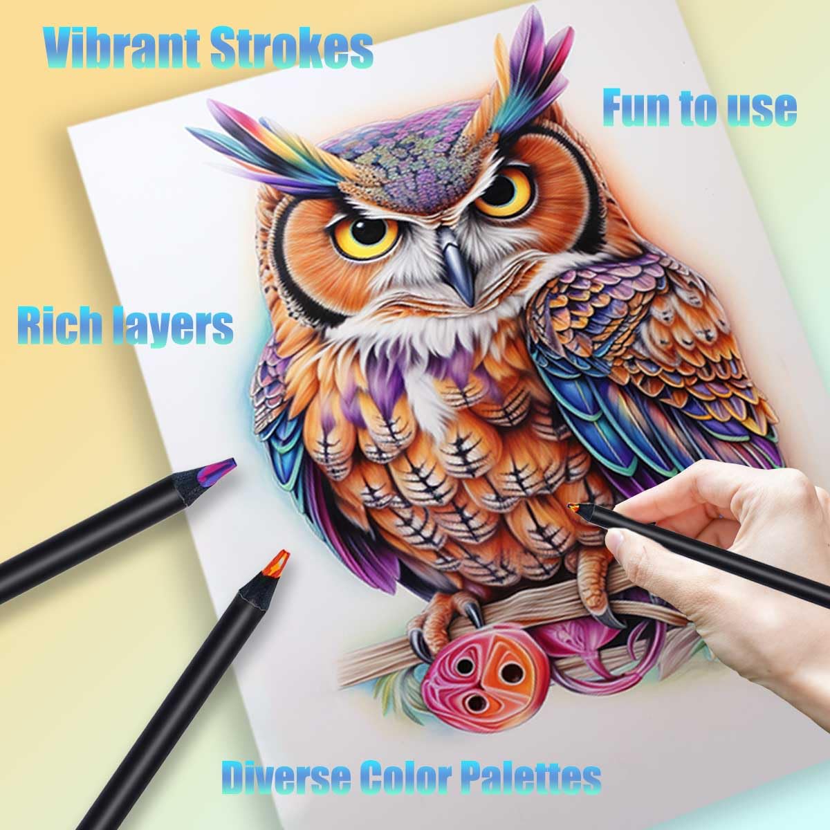 12 Pieces  Rainbow Pencils, Multi Colored Pencils for Adult Coloring, Multicolored Pencils for Art Drawing, Professional Art Supplies for Artists, for Coloring and Sketching.