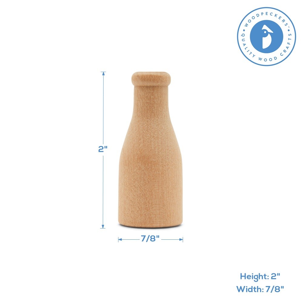 Wooden Milk Bottle 2 inch, for Miniatures, Scale Models, Toy Train| Woodpeckers