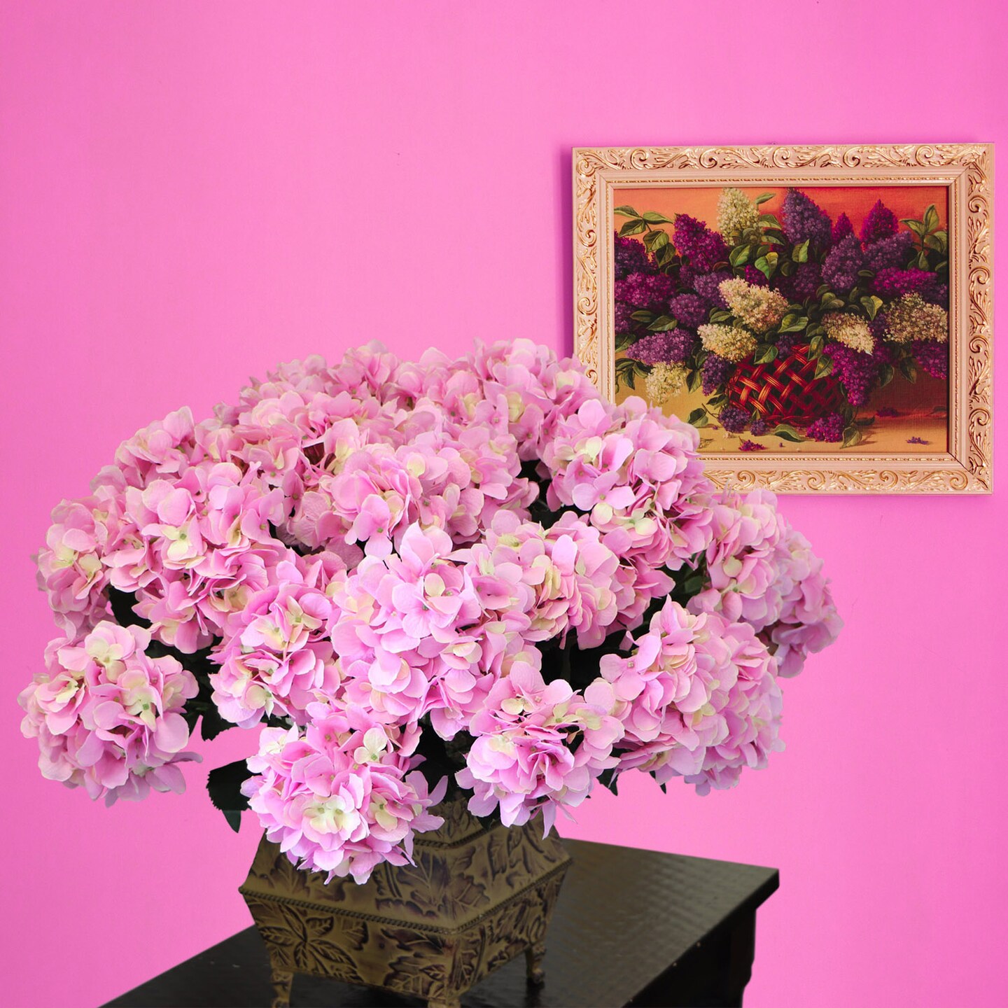 20-Inch UV Pink Hydrangea Bush with 7 Lifelike Silk Flowers for Indoor and Outdoor D&#xE9;cor, Floral Home by Artificial Flowers