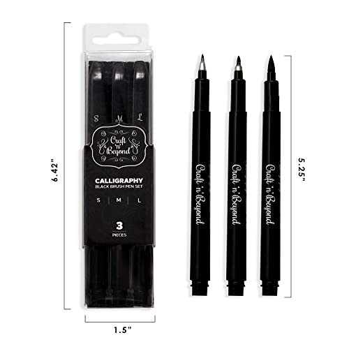3 Pieces Calligraphy Brush Pens Small, Medium and Large Markers for Hand Lettering, Art Drawing, Sketching, Scrapbooking, Journaling - Beginner Kit with Fadeproof Black Ink