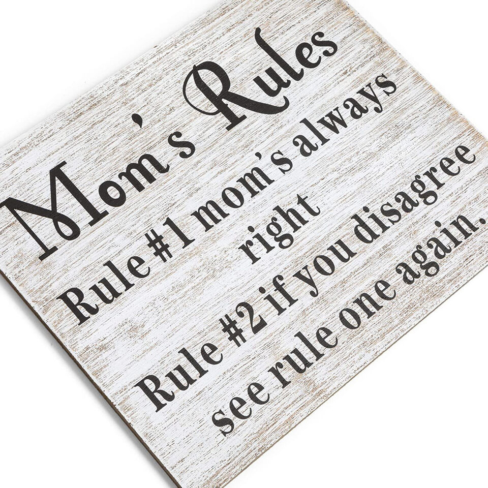 Hanging Mom&#x27;s Rules Wood Outdoor Decor Wall Sign