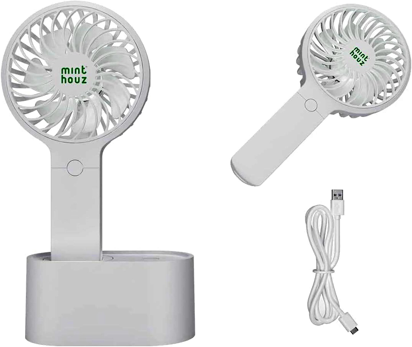 Minthouz Handheld Automatic Head Shaking Personal Fan With Rotating Base