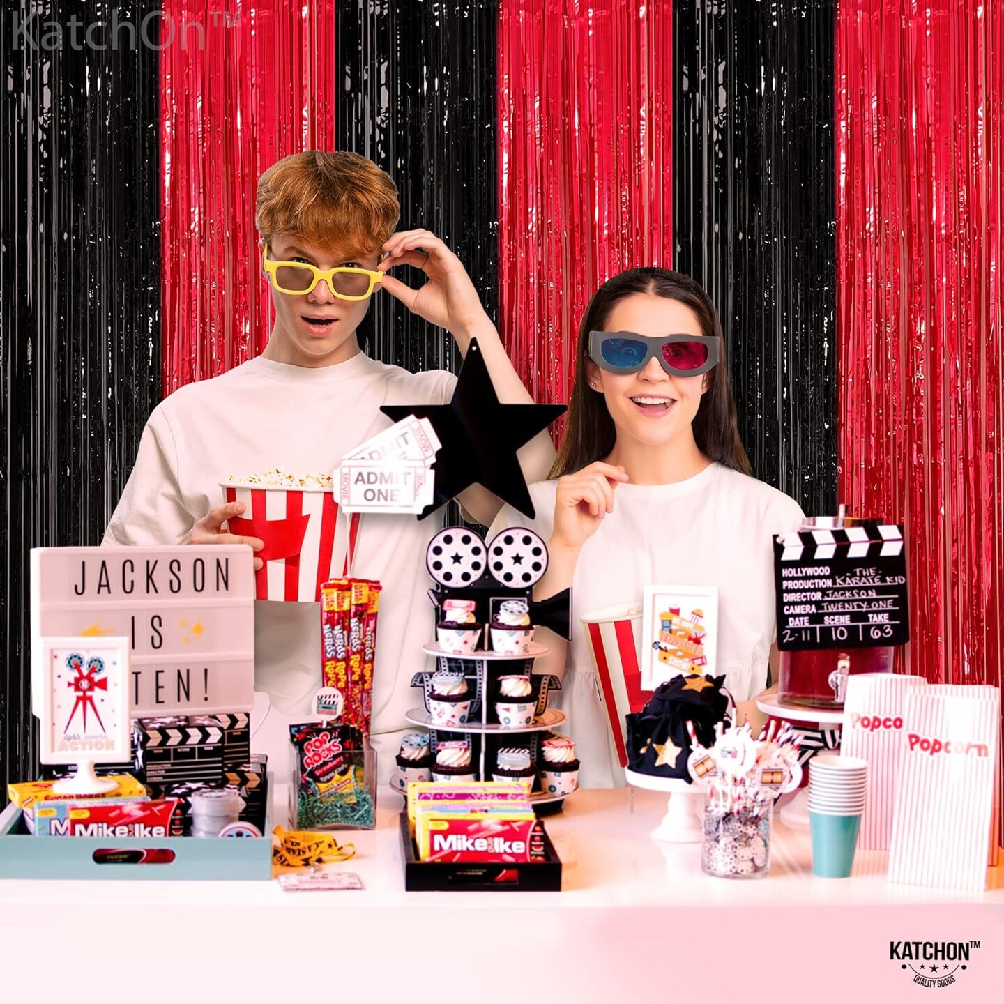 Red and Black Fringe Curtain - Pack of 2 XtraLarge, 8x6.4 Feet | Red and Black Backdrop Curtain for Red and Black Party Decorations | Sneaker Ball Decorations | Casino Theme Party Decorations