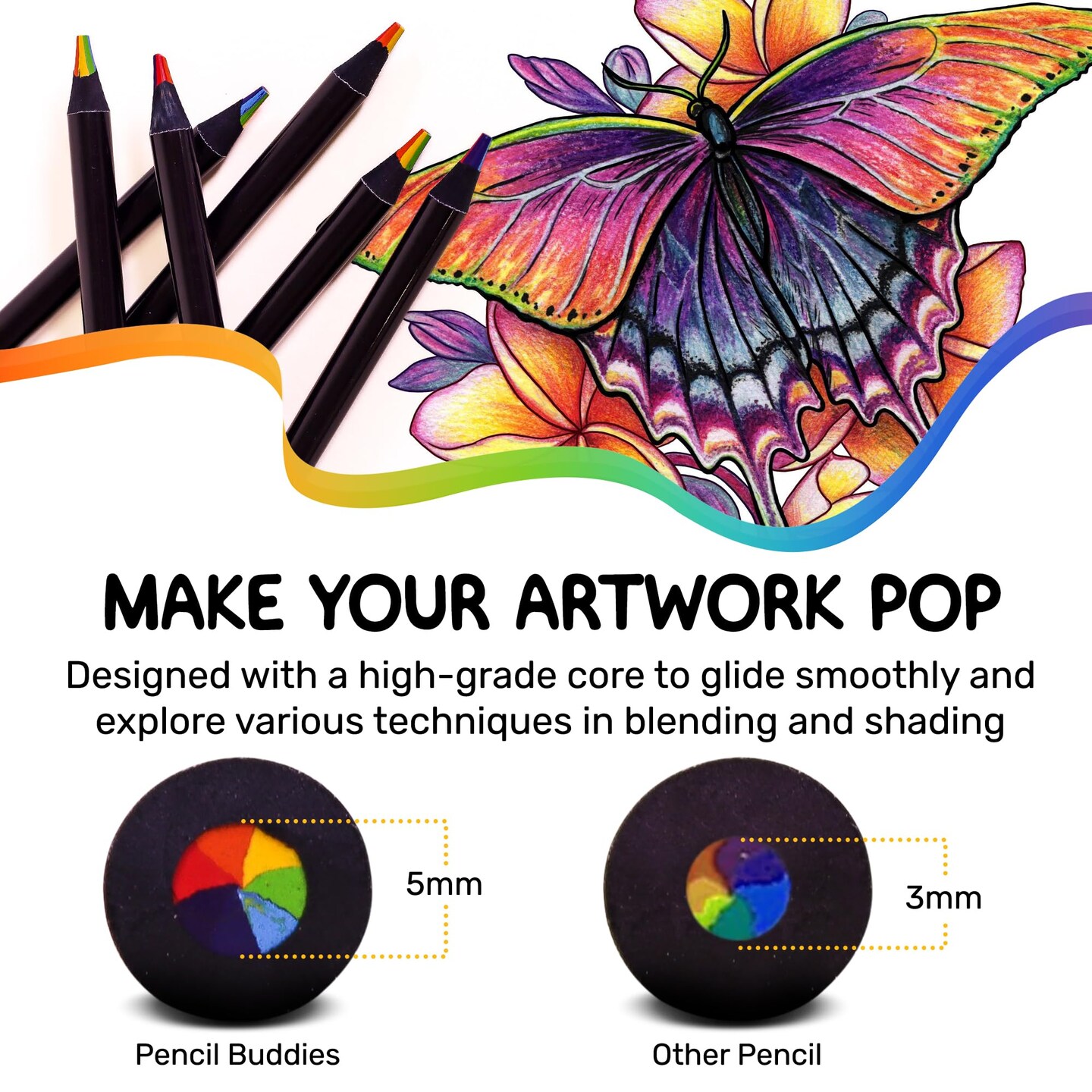8 Pieces 7 in 1 Rainbow Colored Pencils, Jumbo Color Pencils for Kids &#x26; Adults, Multicolored Pencils, Drawing Pencils for Sketching &#x26; Coloring, Rainbow Pencils - Kids &#x26; Adults, Art Supplies, 8 Pack + Sharpener
