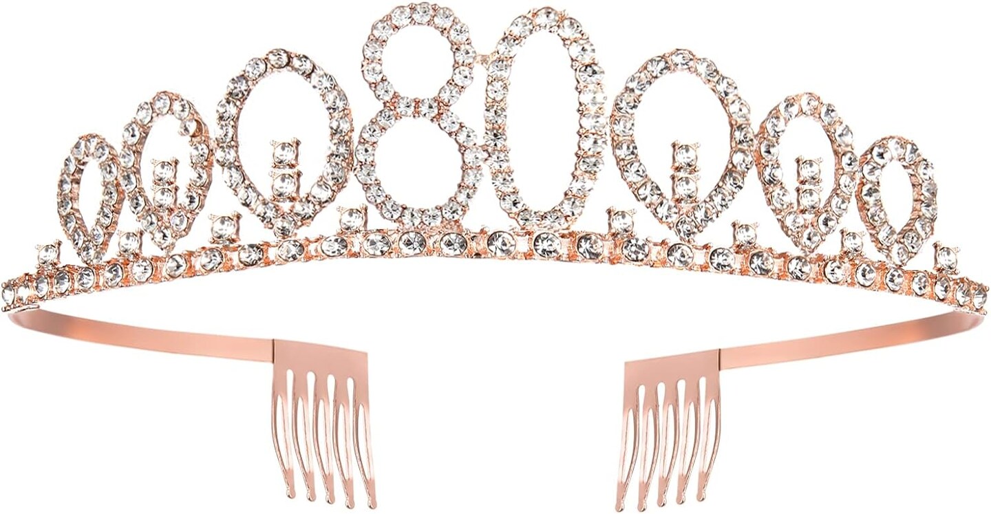 80th Birthday Sash and Tiara for Women, Rose Gold Birthday Sash Crown 80 &#x26; Fabulous Sash and Tiara for Women, 80th Birthday Gifts for Happy 80th Birthday Party Favor Supplies