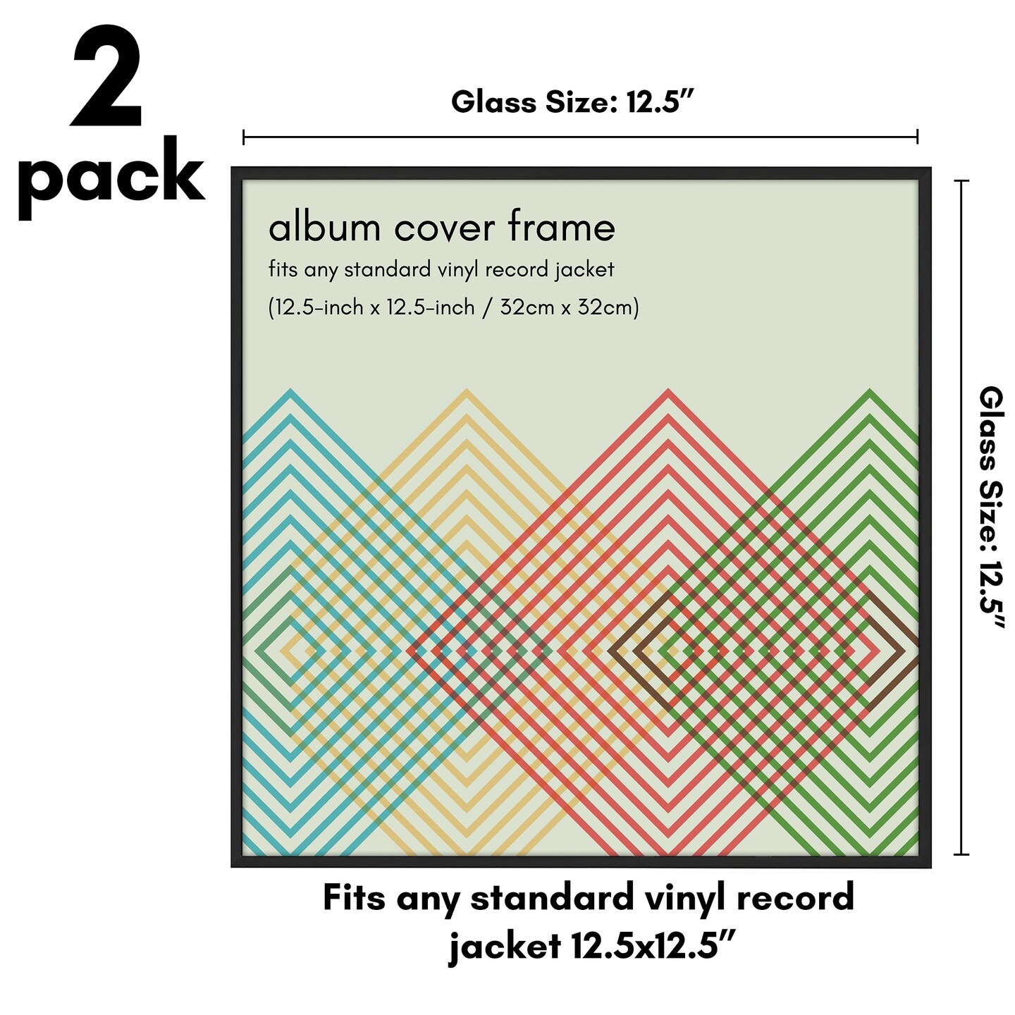 Americanflat 12.5 x 12.5 Album Cover Frame - Set of 2 - Vinyl Record Frame for Wall Display - Protect Your Favorite Album Covers - Plexiglass Cover - Hanging Hardware - Black
