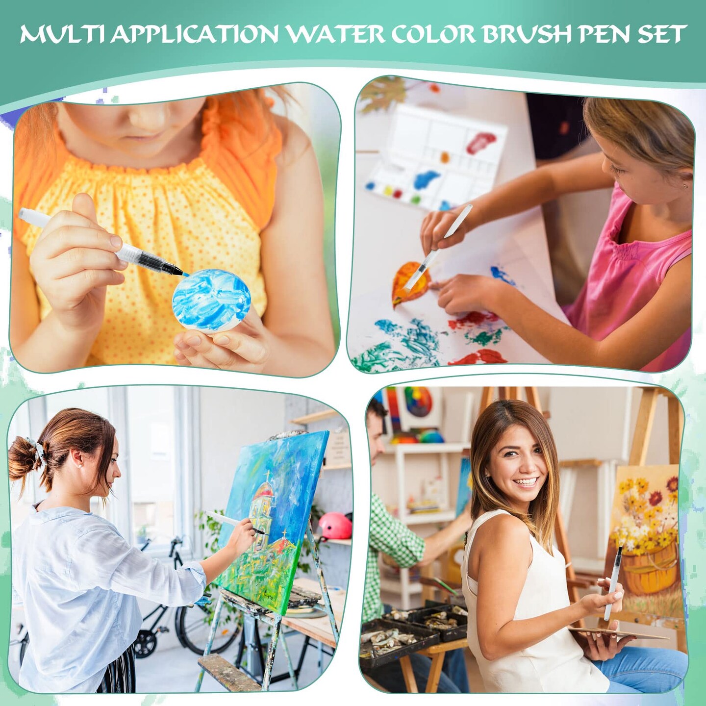 12 Pieces Watercolor Brush Pens, Premium Water Brush Pen Leakproof with Assorted Tips, Water Brush Pens for Watercolor, Refillable Watercolor Pens, Watercolor Paint Pens, Arts Value Set