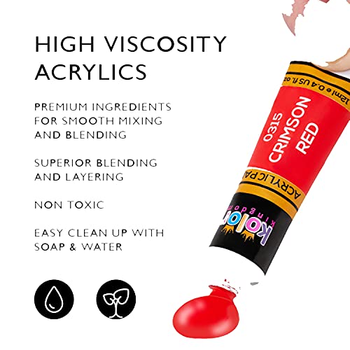 Acrylic Paint Set 12 Colors (0.41 oz, 12 ml) Paint Kit For Artists &#x26; Beginners Craft Paints for Paper,Canvas,Rock Painting,Wood,Ceramic &#x26; Fabric -Vibrant colours-Non-Toxic including 3 paint brushes