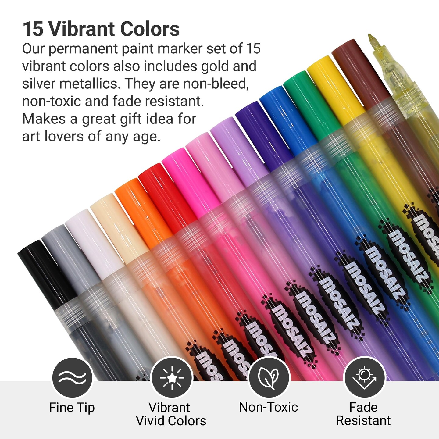 15 Colors Acrylic Paint Pens for Rock Painting including Gold and Silver Metallic Acrylic Paint Markers 0.7 mm Fine Point Pen for Glass, Wood Crafts, Metal
