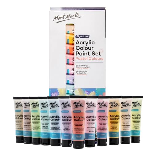 12 Pieces Acrylic Colour Pastel Paint Set Signature 36ml (1.2 US fl.oz), Creamy Pastel Acrylic Paint Set, Good Coverage, Semi-Matte Finish, Ideal For Most Art and Craft Surfaces.