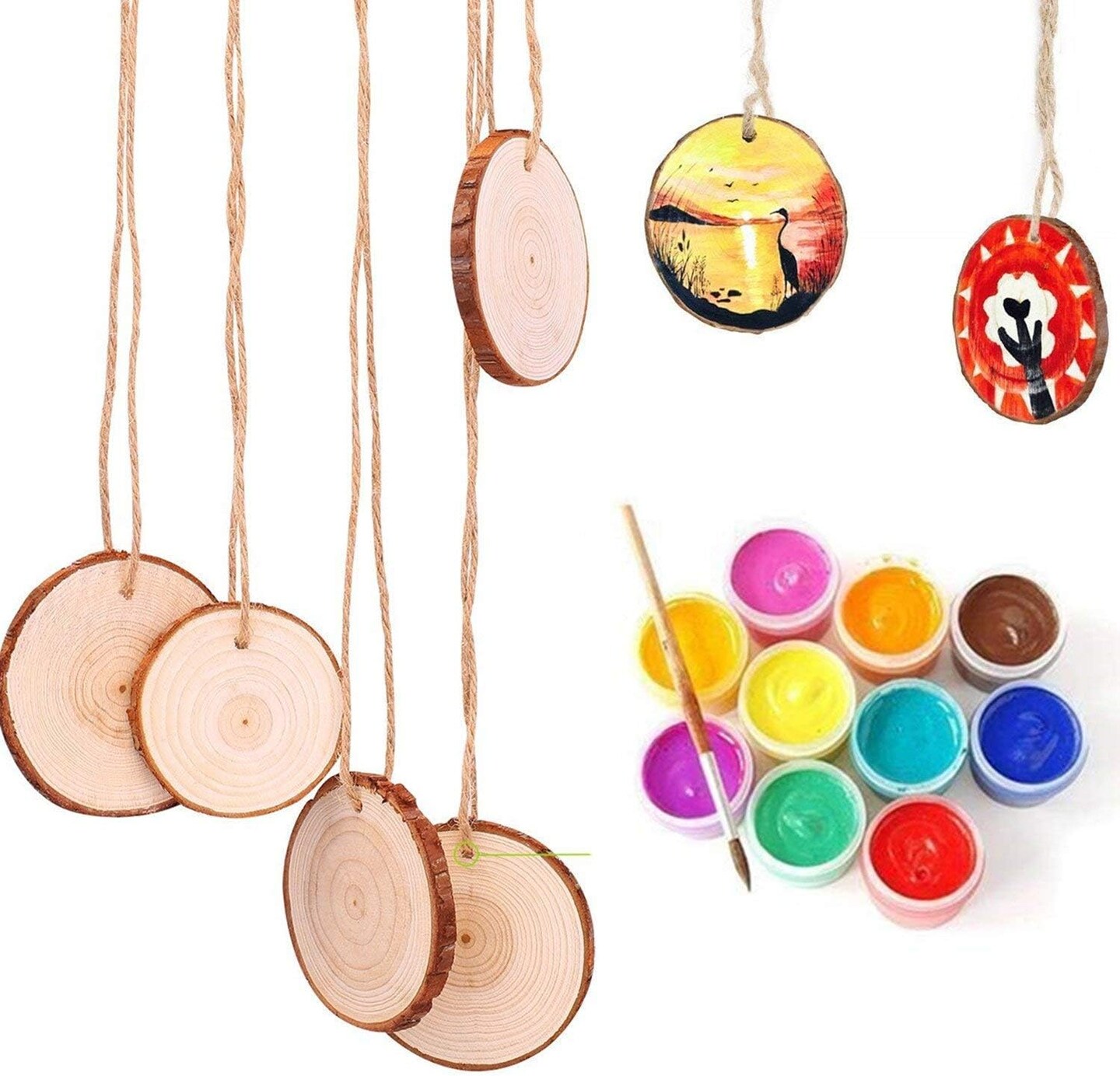 Natural Wood Slices 50 Pcs 2.4-2.8 inches Craft Unfinished Wood kit Predrilled with Hole Wooden Circles for DIY Crafts Wedding Decorations Christmas Ornaments Arts Wood Slices