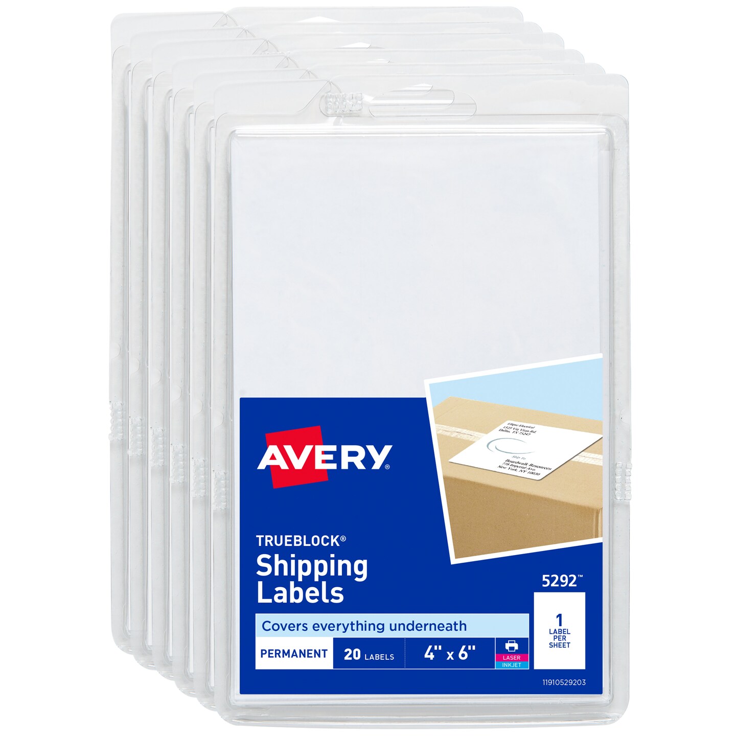 Avery Shipping Labels with TrueBlock Technology, 4&#x22; x 6&#x22;, White, Permanent, 6 Packs for 120 Labels Total (45292)