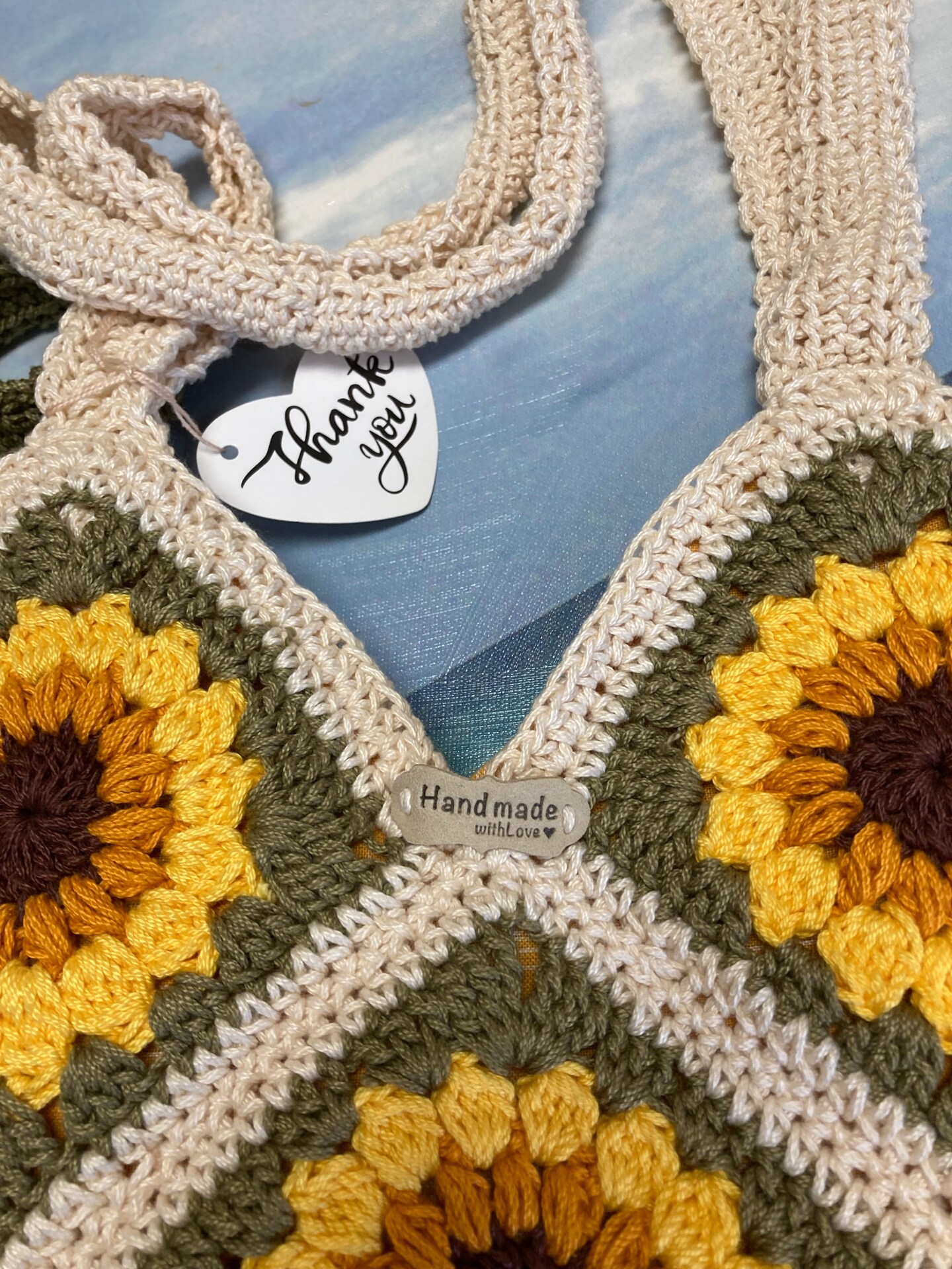 Classico Boho Crocheted Sunflower Bag with Fabric Lining  display picture 2