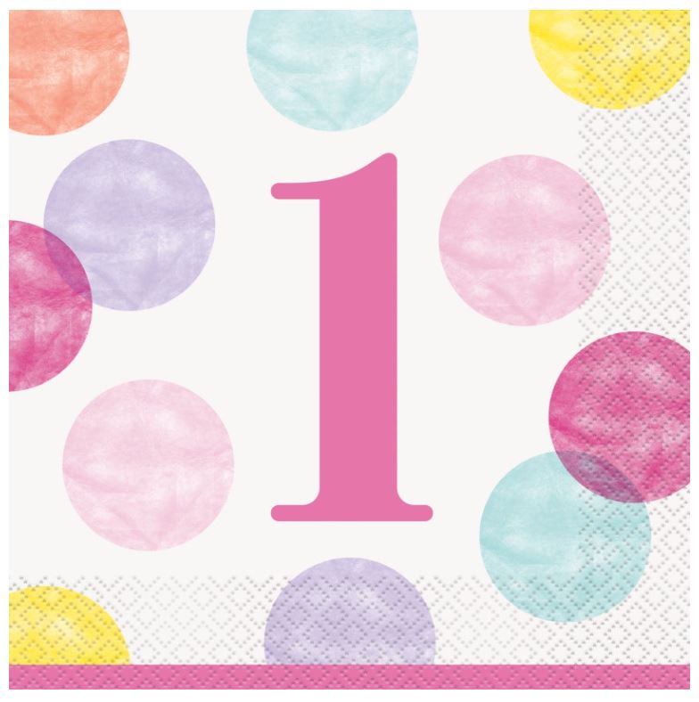 Pink Dots 1st Birthday Luncheon Napkins, 16ct