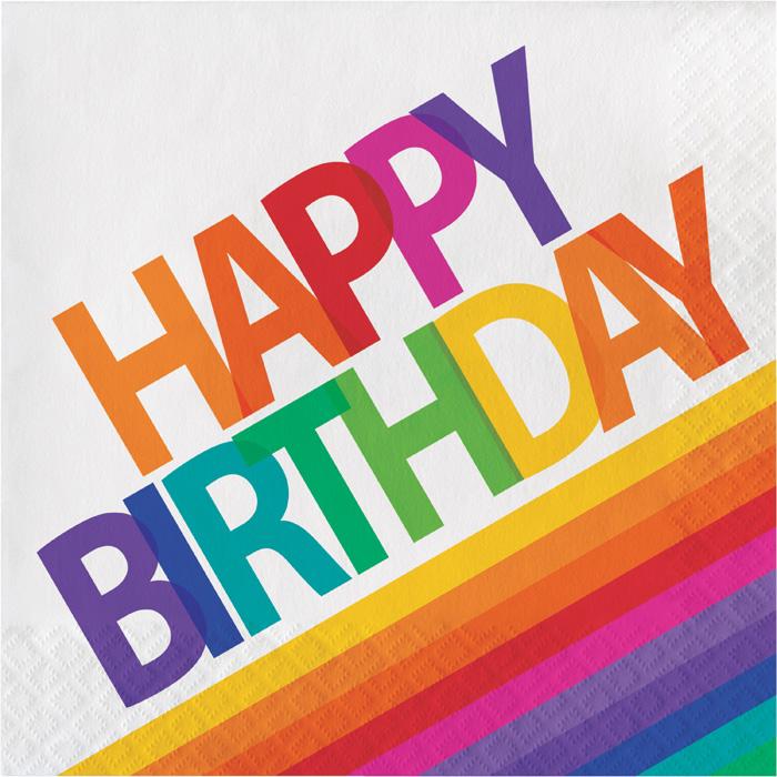 Rainbow Happy Birthday Napkins – Colorful Striped Design | Party Table Decor – 16 Count Durable Paper Napkins