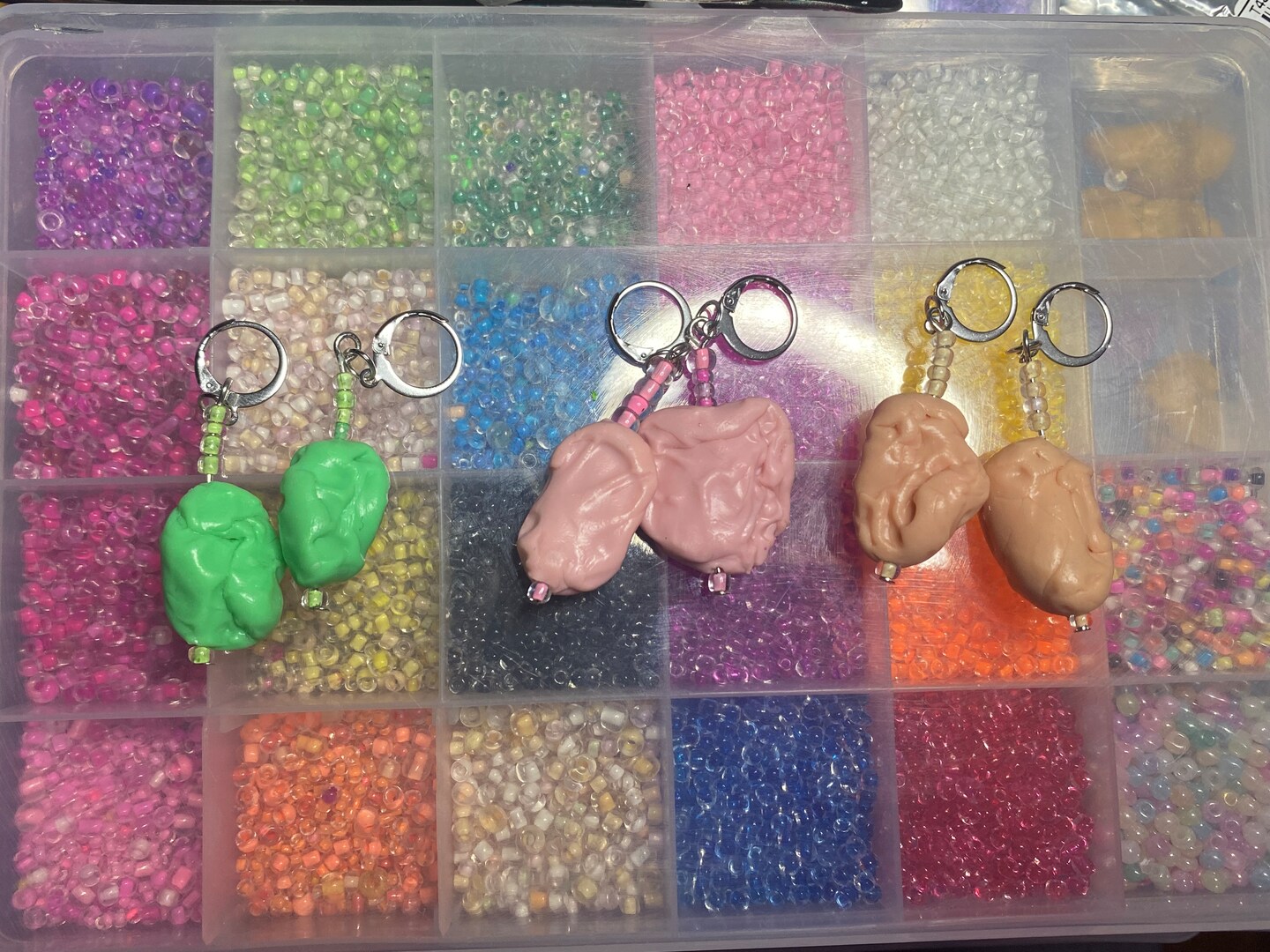 Chewed Gum Huggie Earring w or without Loop chain double chain earrings, bubblegum seed bead