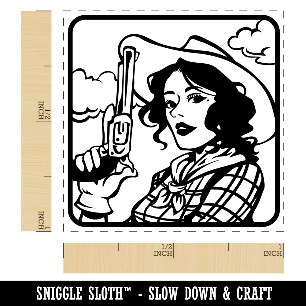 Cowgirl with Gun Self-Inking Rubber Stamp Ink Stamper
