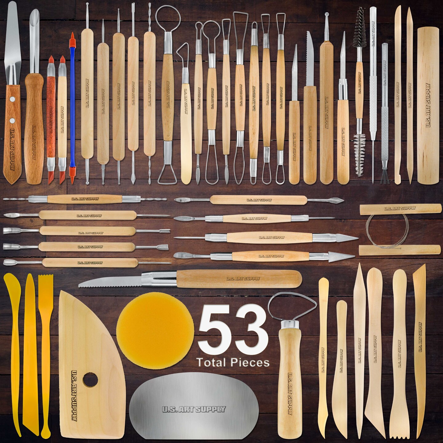 53 Piece Pottery &#x26; Clay Sculpting Tool Set with Hard Plastic Storage Box